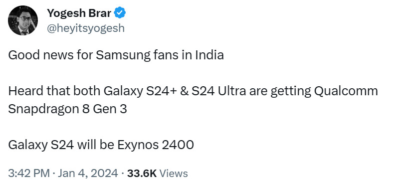 Yogesh Brar Galaxy S24 Plus Snapdragon Hindistan