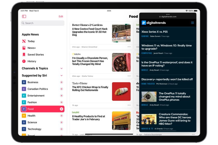 Safari, Apple News üzerinden Slide Over görünümünde açılır.