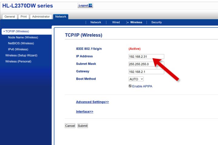 IP adresi yazıcının web sunucusunda gösteriliyor olabilir.