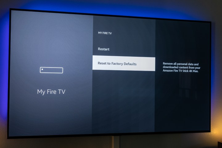  "Fabrika varsayılanlarına sıfırlama" Fire TV ayarlarında seçenek.