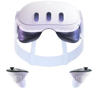 Rendering of Meta Quest 3 headset and controller on white background