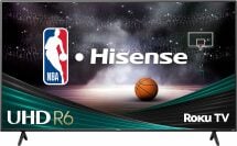 Ekranında NBA logosu ve basketbol bulunan Hisense TV