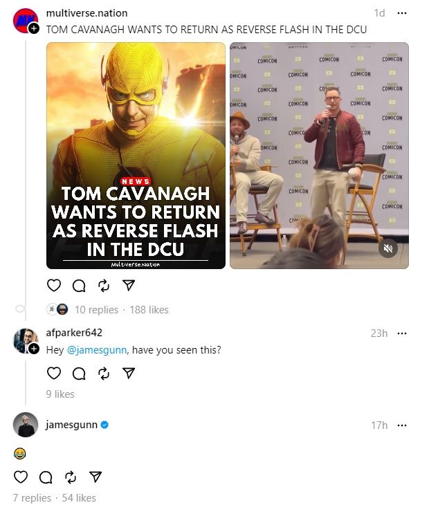 James Gunn Reacts to Tom Cavanagh's Reverse Flash Comments