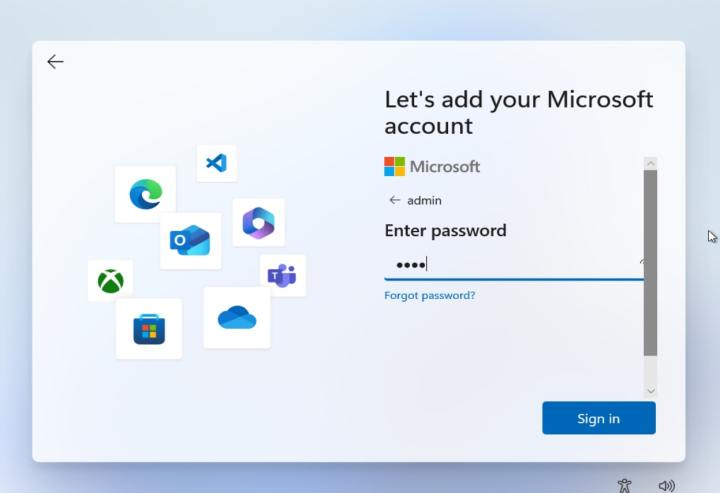 Windows 11'deki Microsoft Hesabı oturum açma sayfasının parolayı gösteren ekran görüntüsü