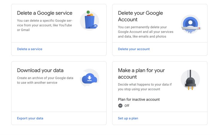 Google hizmetleri için bir hesap yönetimi ekranı.