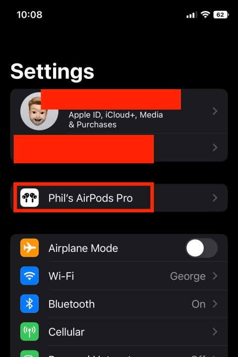 iPhone'daki AirPods Pro ayarlar ekranı.