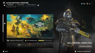 The Acquisition Center menu in Helldivers 2