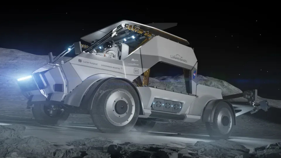 Lunar Outpost'un Lunar Dawn LTV konsepti, onu ayda sürerken gösteren bir görselde resmedildi