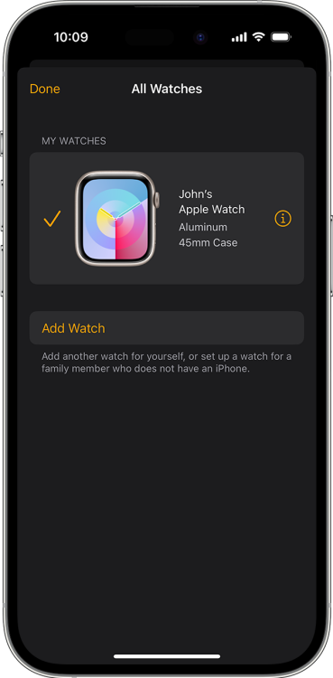 iPhone displaying Apple Watch in the Watch app