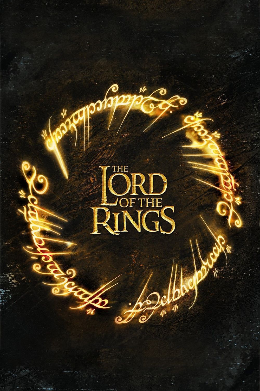 The Lord of the Rings franchise poster with golden words resembling a ring