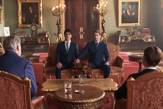Taylor Zakhar Perez and Nicholas Galitzine in red, white and royal blue