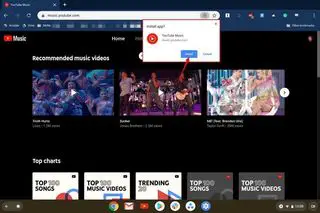 Confirming the installation of YouTube Music PWA