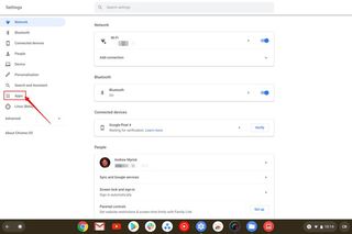 Select the Apps section in the Chromebook settings