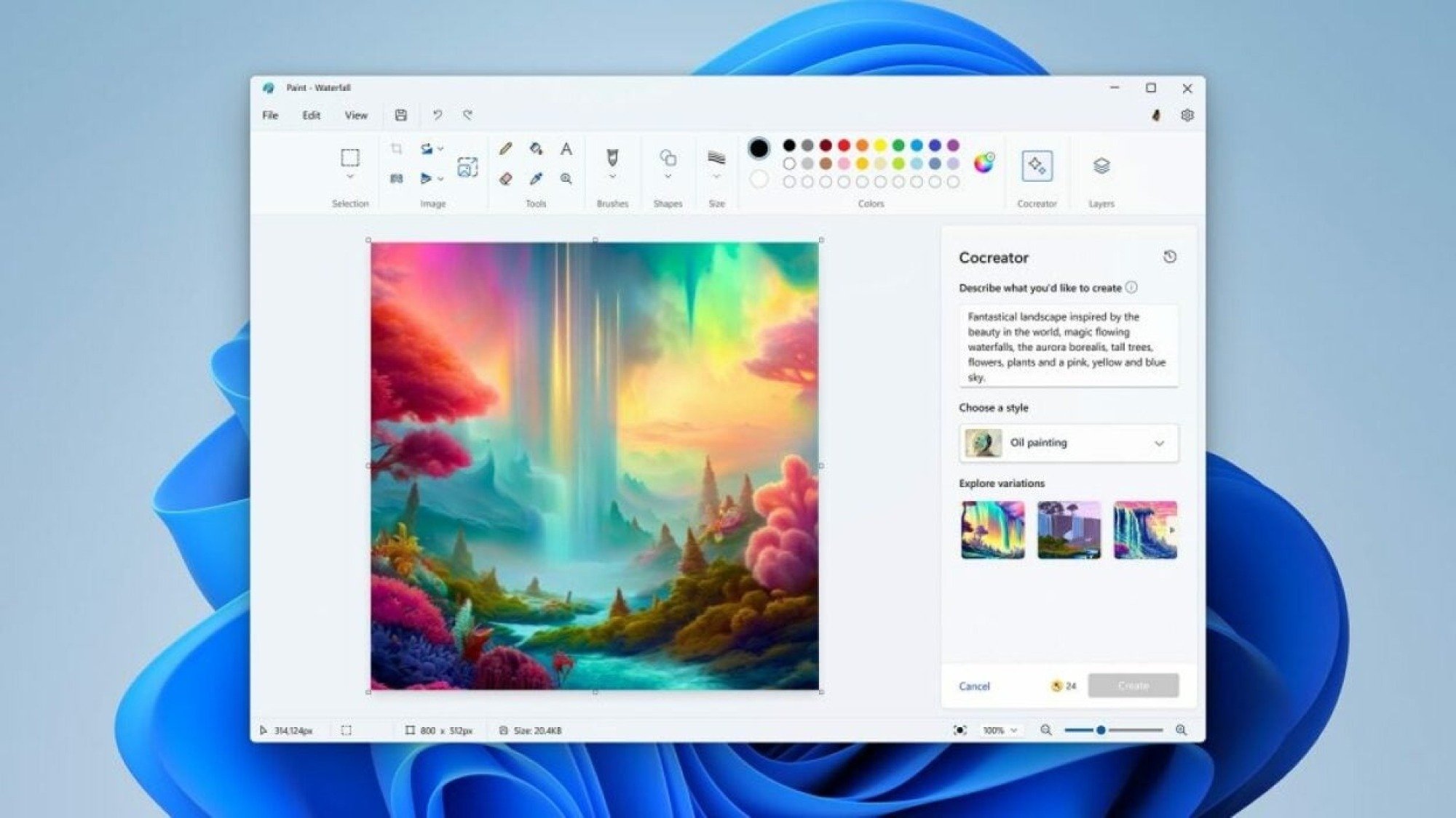 Paint in Microsoft with Copilot integration with stunning creative