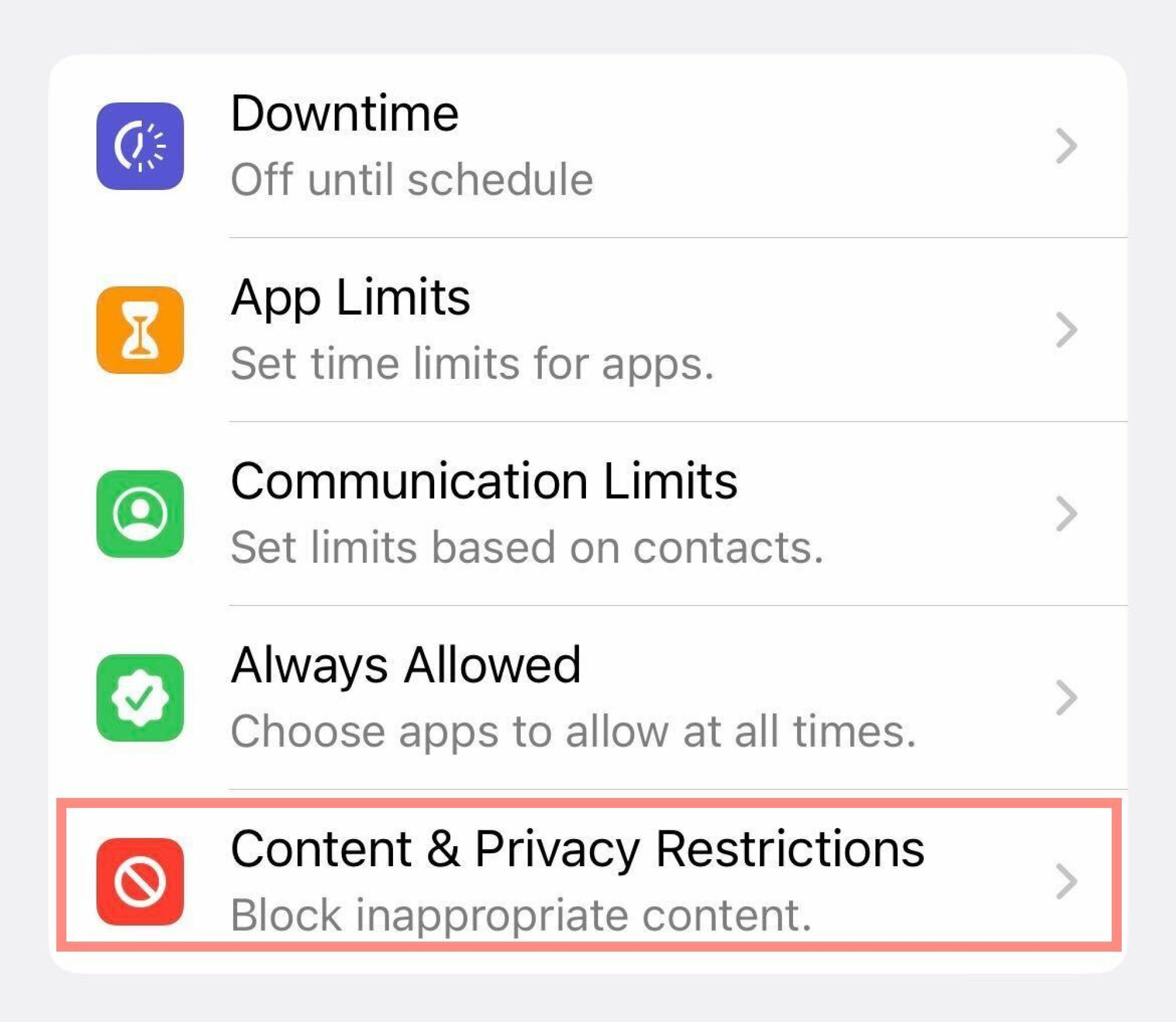 A screenshot showing "Content and Privacy Restrictions".