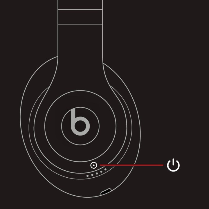 Beats Studio Pro'nun güç düğmesini gösteren kırmızı çizgi.