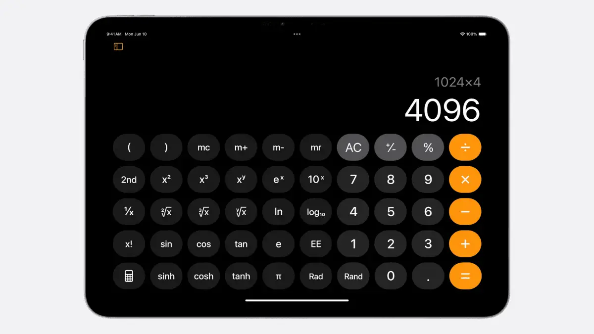 iPados 18 calculator in landscape mode