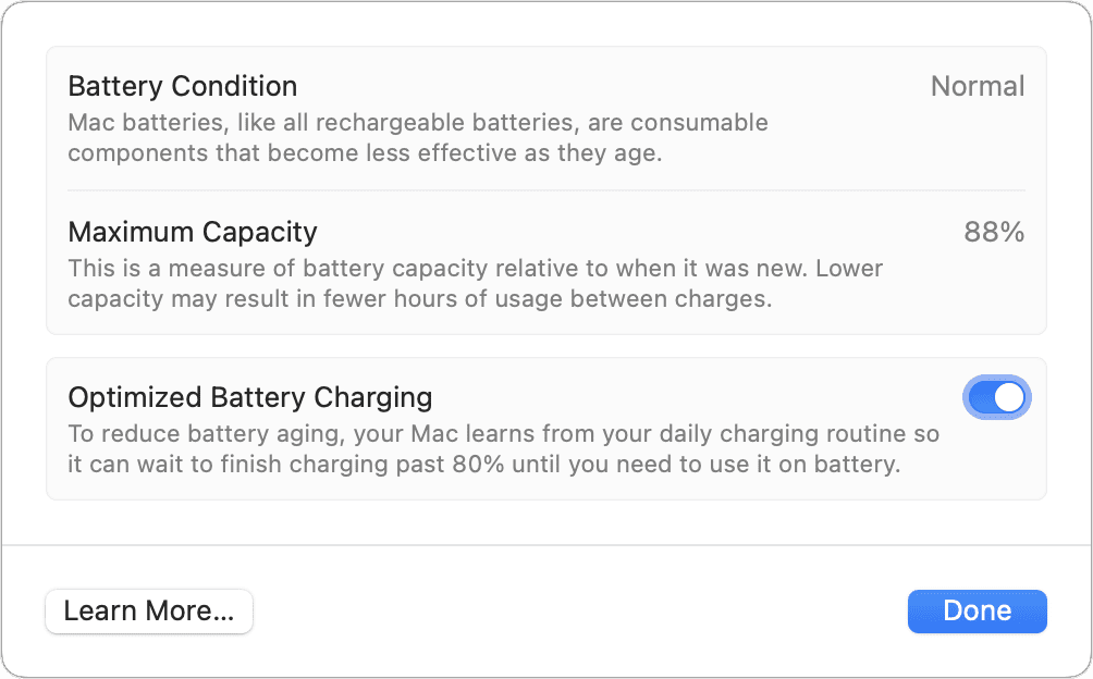 macOS pil ayarları