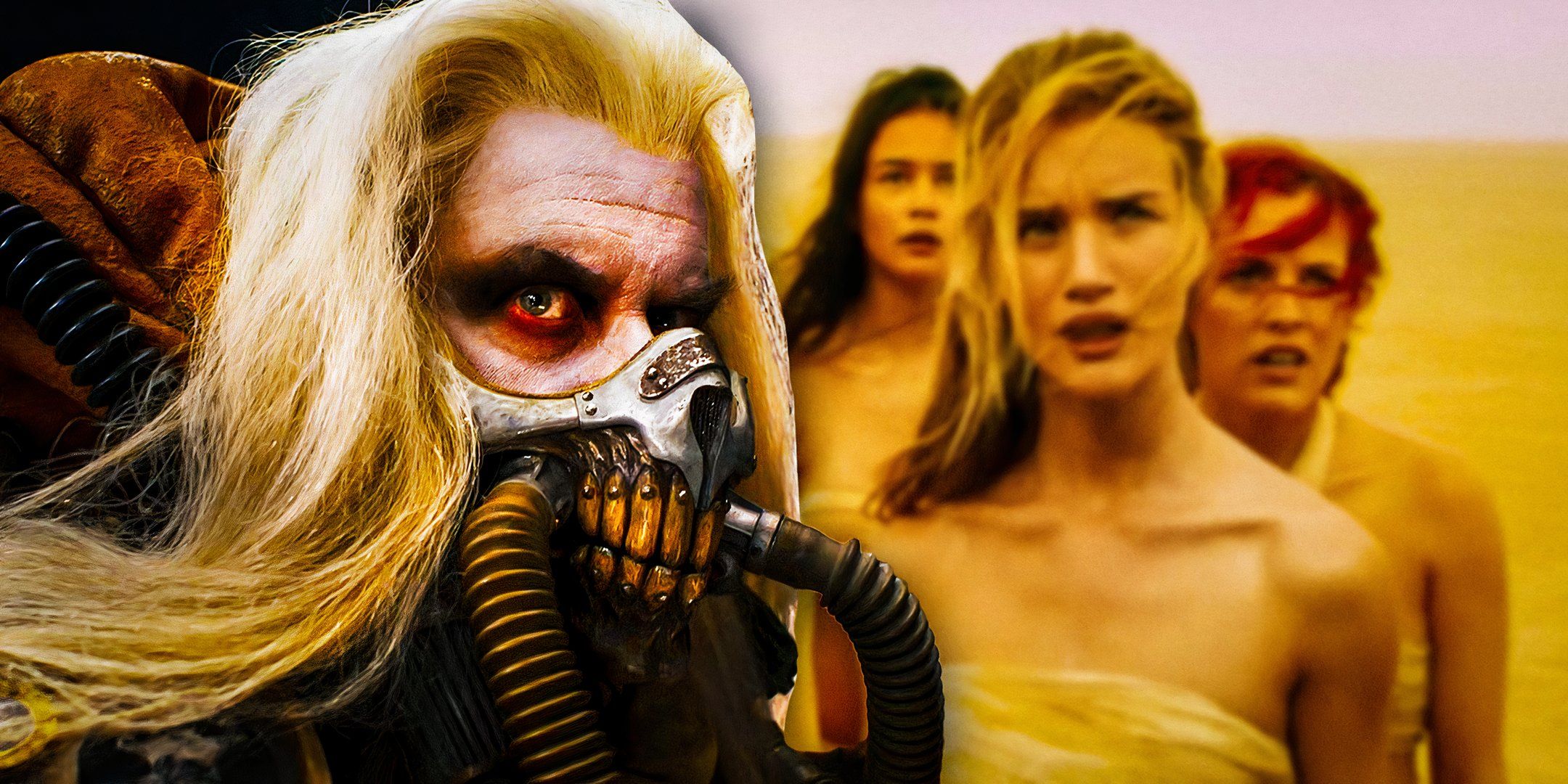 Immortan Joe (Hugh Keays-Byrne) and Angharad (Rosie Huntington-Whiteley), Capable (Riley Keough) and Cheedo the Fragile (Courtney Eaton) in Mad Max: Fury Road