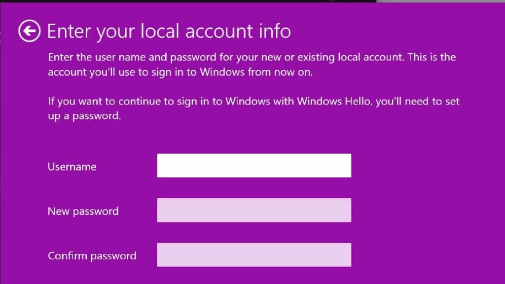 Configure profile for local Windows account