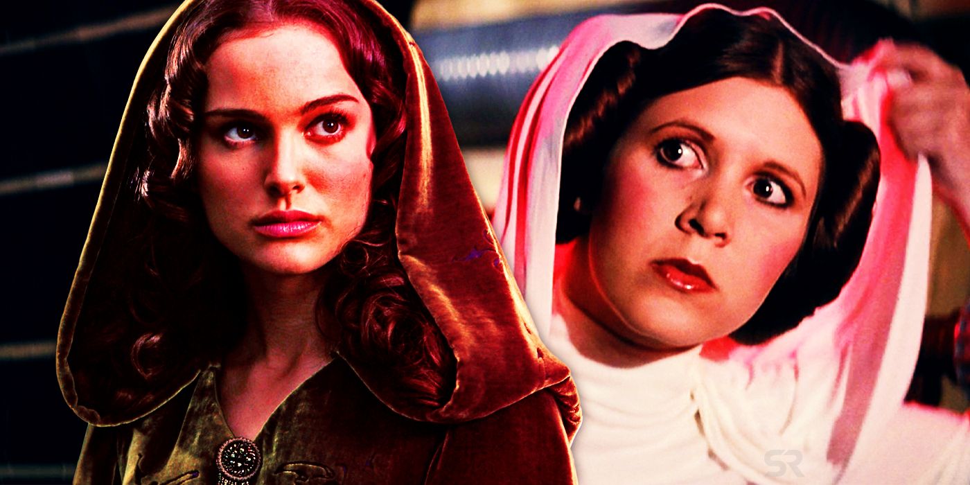 Solda Padmé Amidala ve sağda A New Hope filmindeki Leia Organa başlığını kaldırmış şekilde