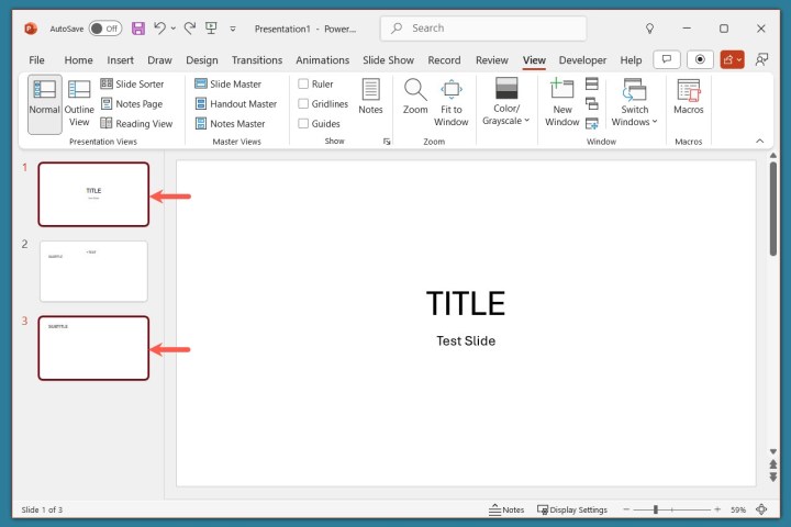 PowerPoint'te birden fazla slayt seçildi.