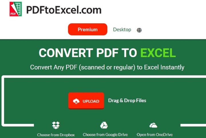 PDFtoExcel.com web sitesi.