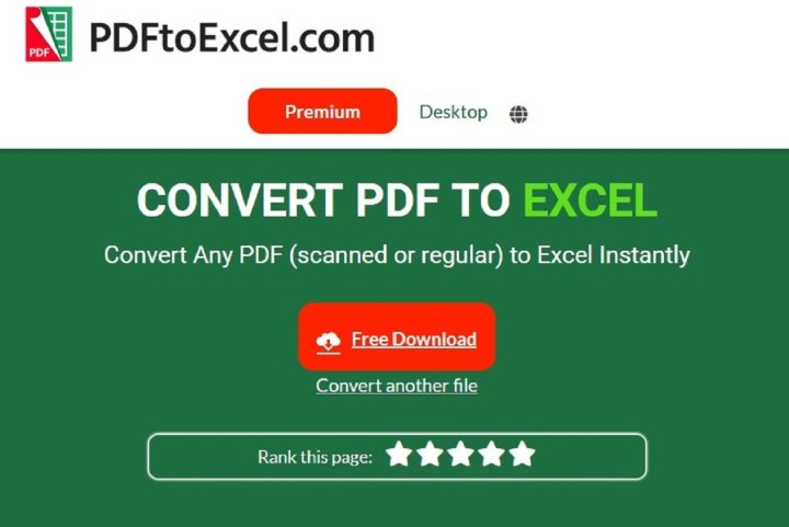 PDFtoExcel.com web sitesinde Ücretsiz İndir butonunu seçin.