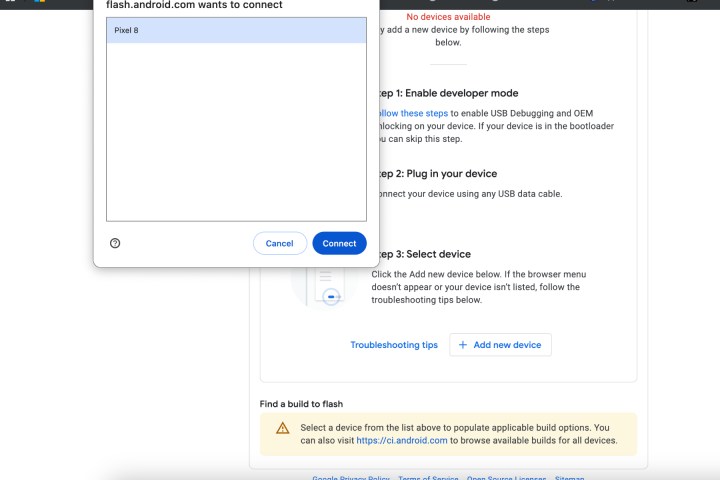 Android 16'yı Google Pixel 8'e yüklemek için Android Flash Aracını kullanma Adım 2.